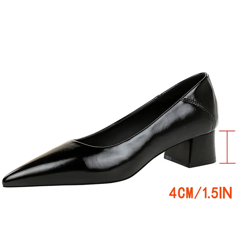 BIGTREE Shoes Women Pumps Chunky Heel Ladies Shoes Pointed Tip Commute Women Mid-Heel Shoes Comfort Lady Fashion Office Shoes