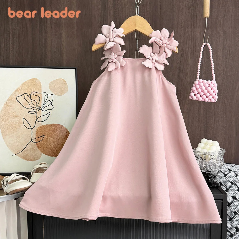 Bear Leader 2-7 Years 3D Flower Birthday Wedding Princess Dress Korean Version Sling Party Clothes Summer Girls Casual Outwear