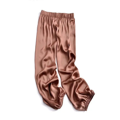 Summer Fashion Elastic Waist Loose Casual Ankle Length Satin Lantern Pants Women Solid Color All-match Trousers Female Clothes