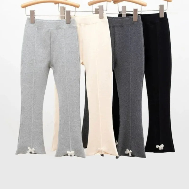 2026 New Girls' 100% Cotton Micro Flare Wide Leg Tights Loose Fit Children's Bottoms for Spring Fall