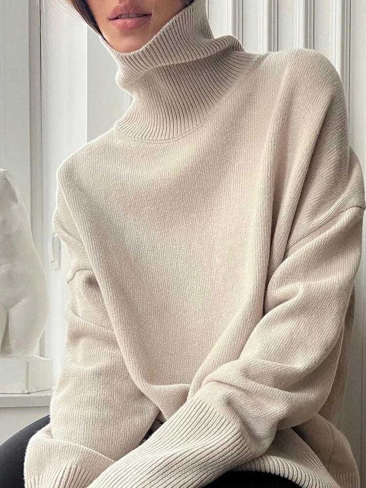 Hirsionsan Turtle Neck Cashmere Sweater Women Korean Style Elegant Thick Warm Female Knitted Pullovers Loose Casual Outwear 2023