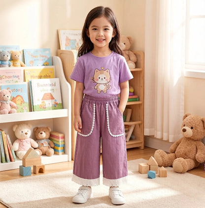 Girls' Casual Joggers 2026 Spring Summer Wide Leg Kids' Sport Pants Stylish Elastic Waist Toddler Clothing