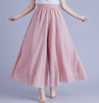 Cotton Linen Wide Leg Pants for Women Summer Casual Loose Pants High Waist Big Swing Skirt Capris Women Clothing PT-565