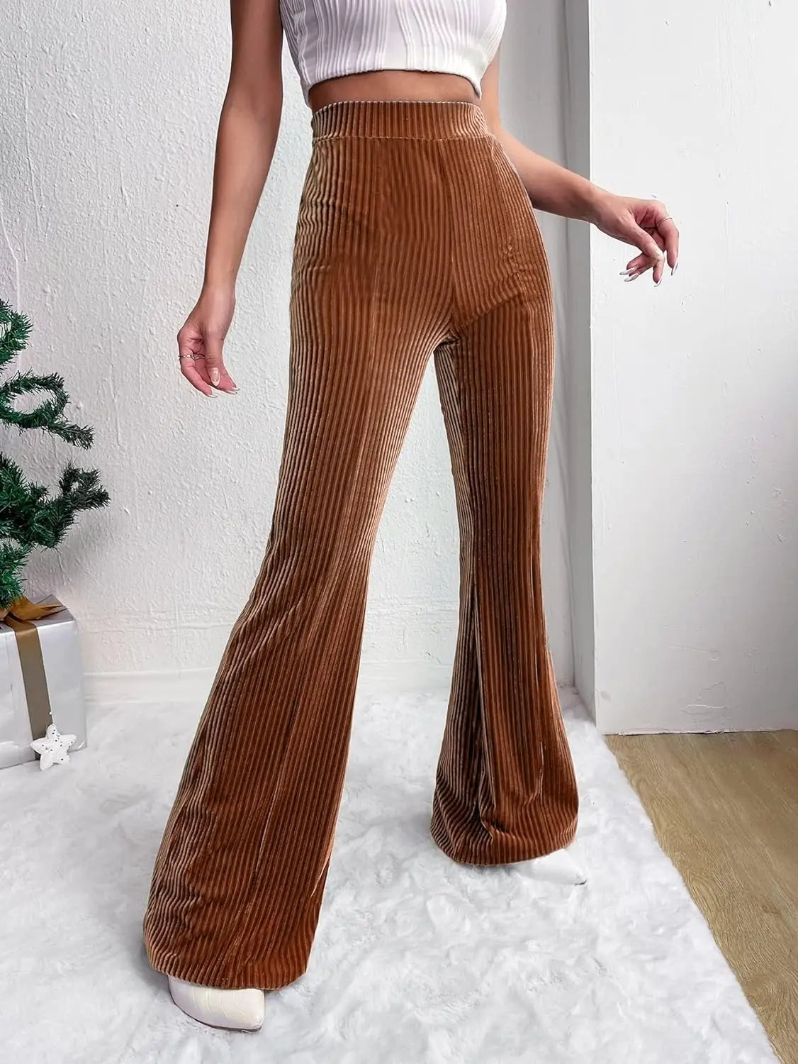 Women Wide leg Pants High Waist Pant Full Length Trousers Straight Pants Solid Streetwear Velvet Pant