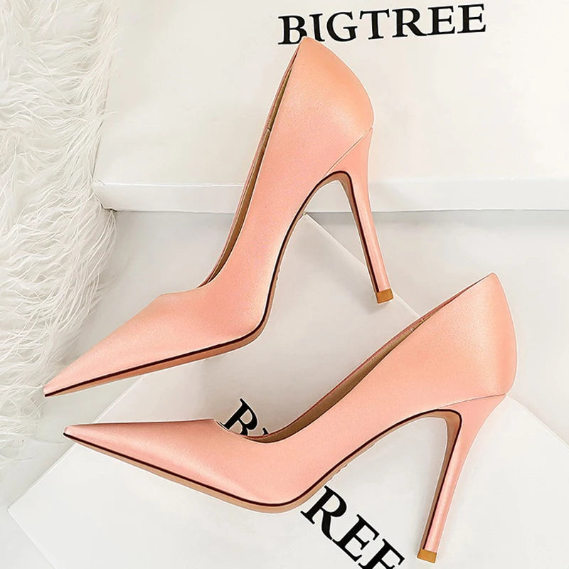 BIGTREE Shoes Woman Pumps Silk Ladies Shoes High Heels Spring New Stiletto Heels Party Shoes Plus Size 43  Salto Alto Feminino