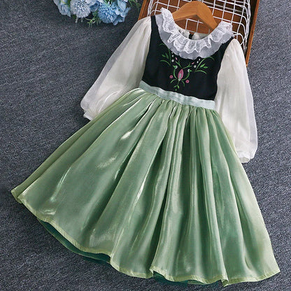 Clothing for New Kids Autumn 2026 Quality Korean Style Anna Baby Girls One Piece Princess Sundress Dress Up Girl Green Party
