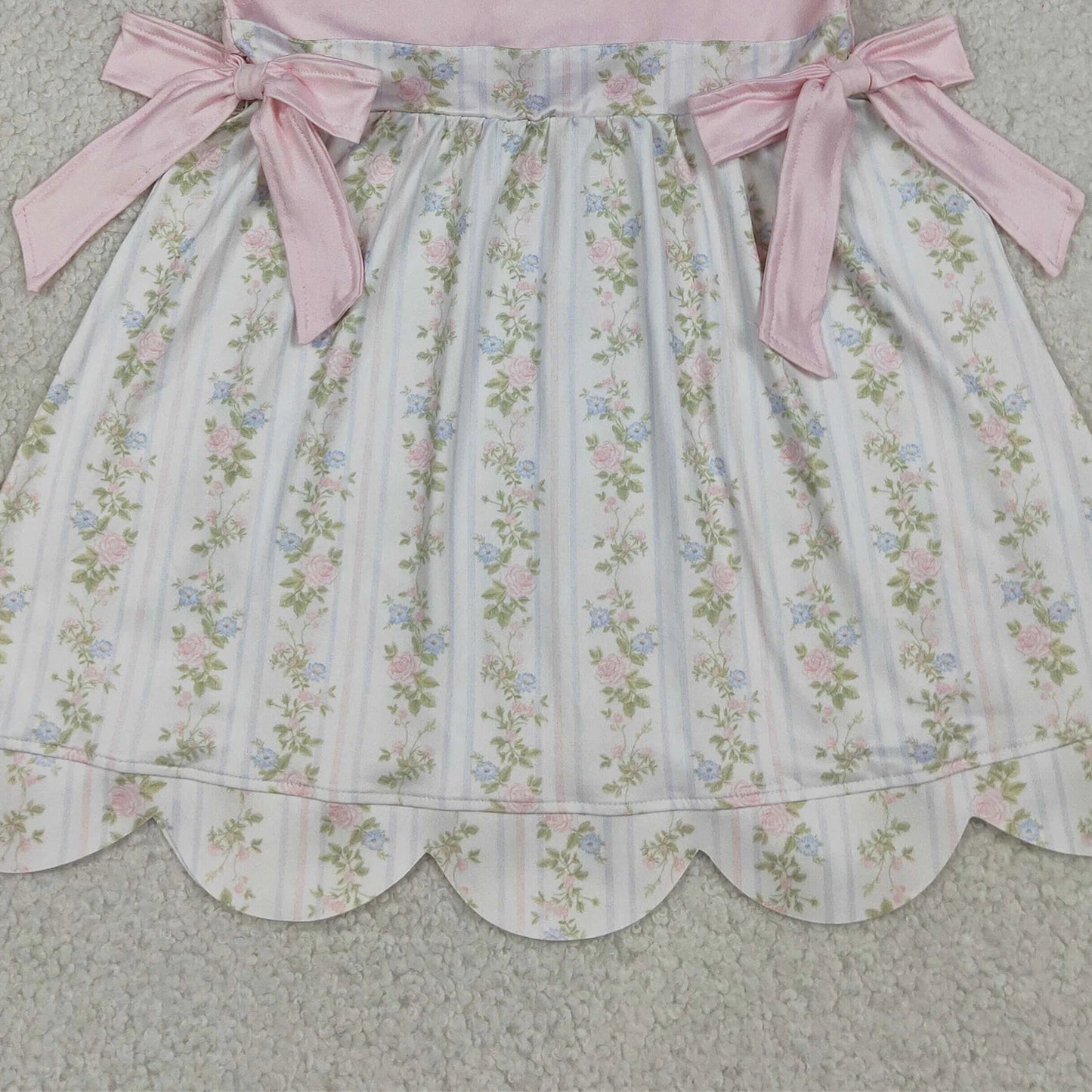 Toddler Baby Girls Mama's Bestie Flowers Stripe Scallop Knee Length Dresses Kids Summer Dress Infant Children Clothing Wholesale