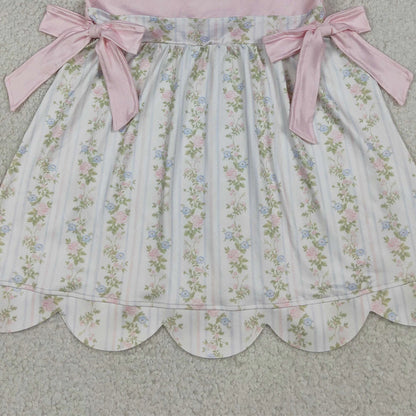 Toddler Baby Girls Mama's Bestie Flowers Stripe Scallop Knee Length Dresses Kids Summer Dress Infant Children Clothing Wholesale