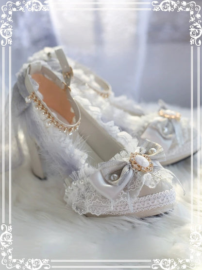 Lolita Original Handmade Lo Shoes Thick Heels Round Head High Heels Japanese Sweet Princess Girl Loli Tea Party Single Shoes