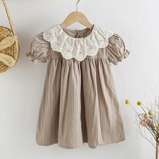 1-6Yrs Kids Baby Dress Summer Girls Sweet Lace Collar Princess Dress New Kids Baby Girls Dress Cotton Children Clothes Dress