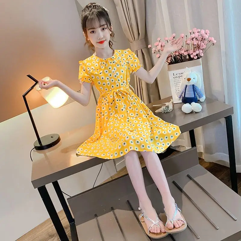 Doll-collar Dress Summer Suit for Girl Kids Clothes Children Dresses Girls Little Junior Girls' Clothing Princess Girls' Elegant