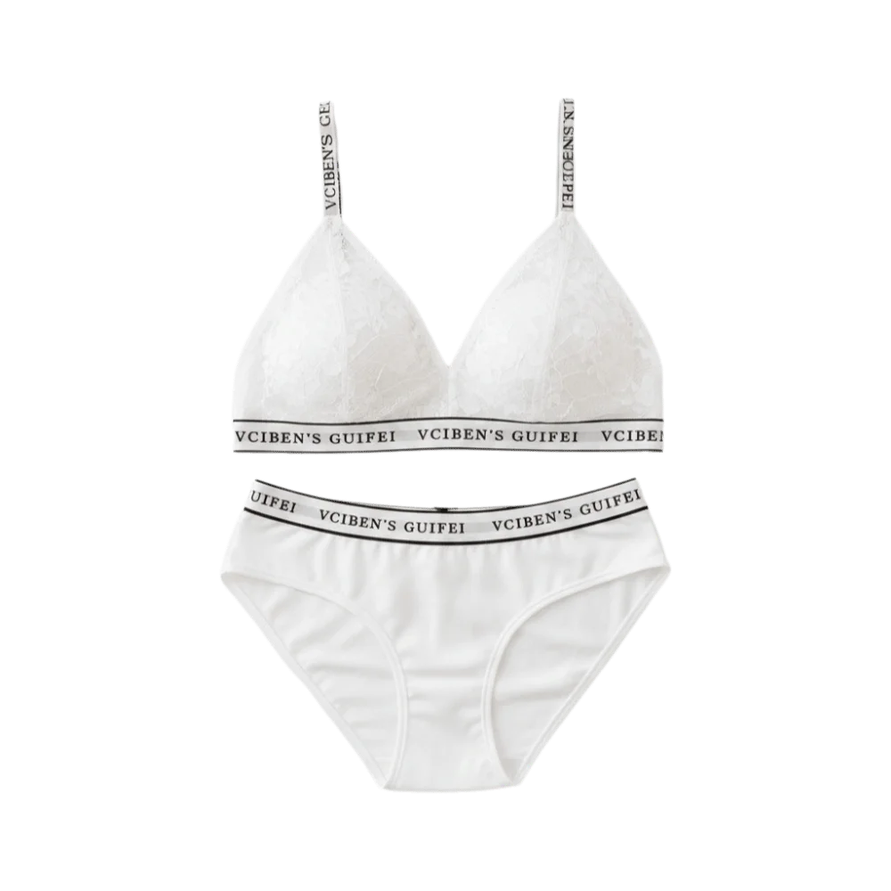 Bra Suit Letter Design Lingerie Set Deep V Wireless Women Underwear Suit Lace Color Blocking Bra Panties Set Gift