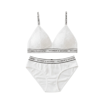 Bra Suit Letter Design Lingerie Set Deep V Wireless Women Underwear Suit Lace Color Blocking Bra Panties Set Gift