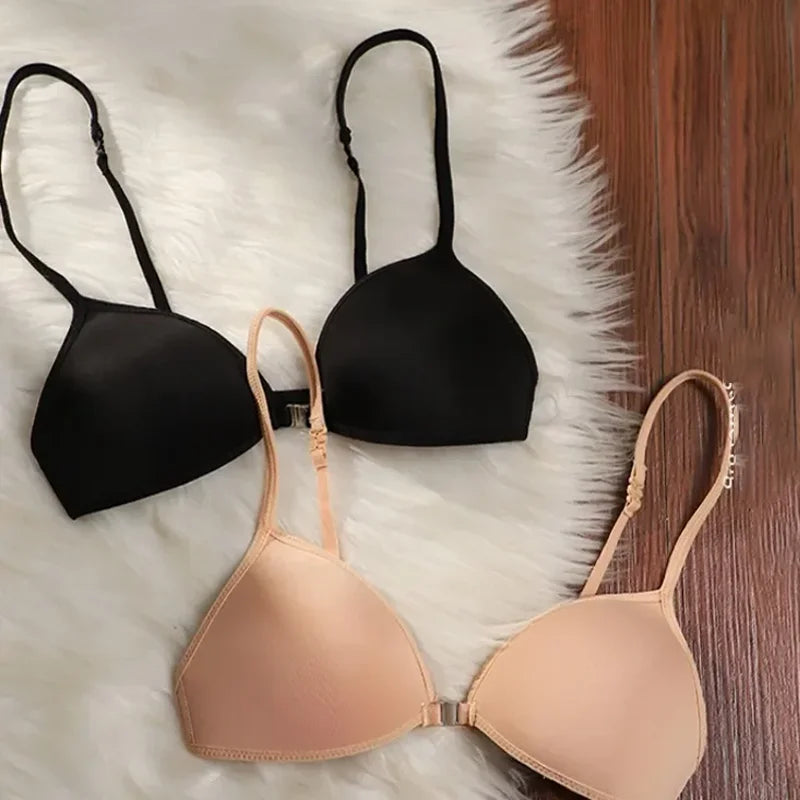 New Sexy French Triangle Bra Front Button Push-Up No Underwire Beauty Back Women's Exquisite Lingerie Thin Bikini Seamless Bra