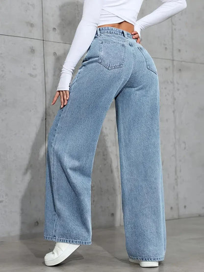 Womens Plus Size Loose Jeans Casual Straight Denim Pants Elastic Stretch Comfort Fit Decorated with Beaded Embroidery Jeans