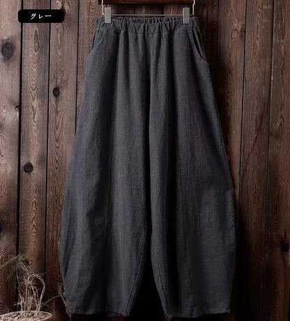2024 Cotton Linen Bloomers Wide Leg Pants Women Vintage Full Length Fashion Elegent Pants Solid Elasitic Waist Spring Autumn 5XL