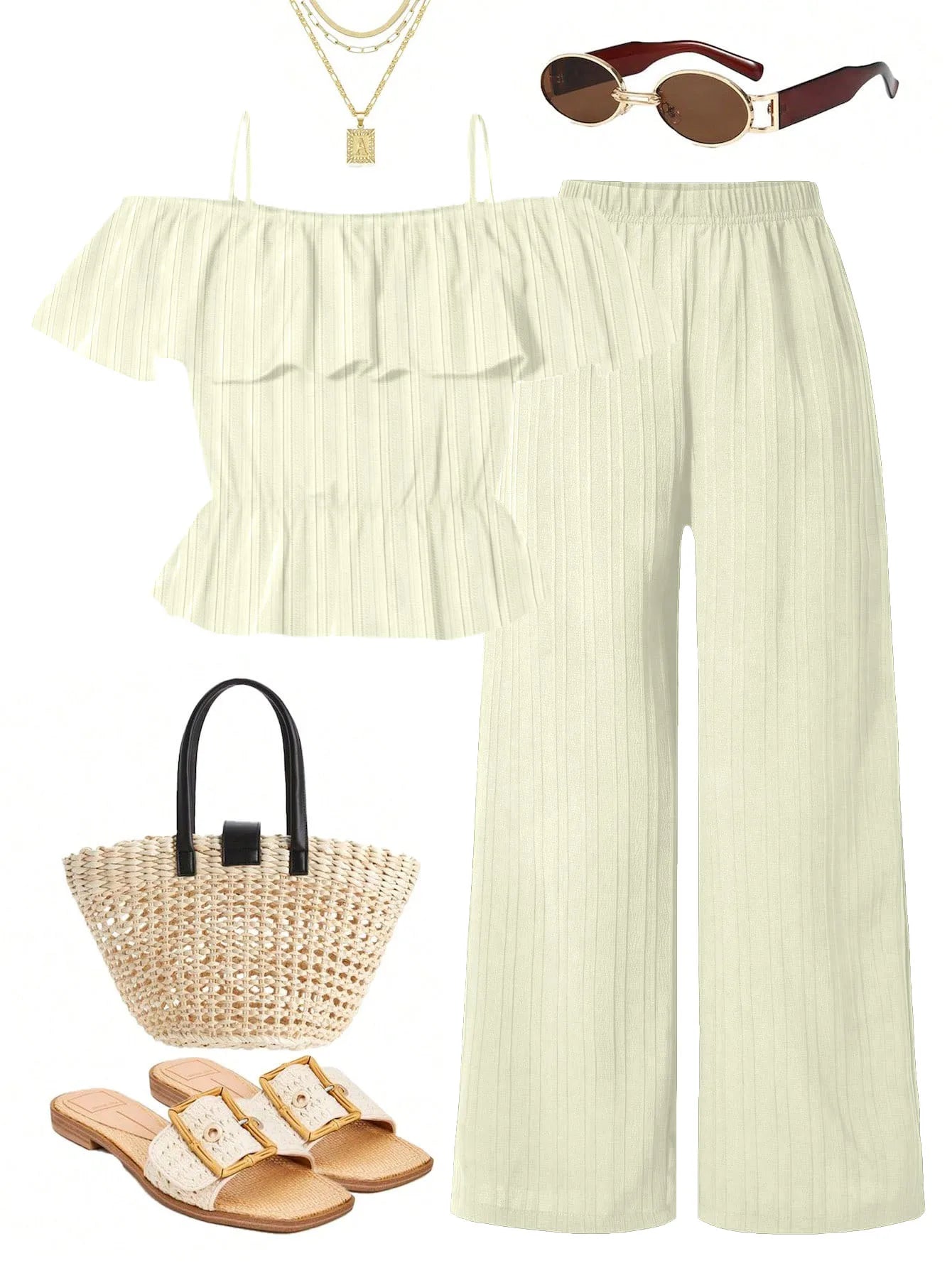 Girls Casual Long Pants Set Summer Fashion One-Shoulder Strap Top And Long Pants Outfit Suitable for Outdoor Scenarios