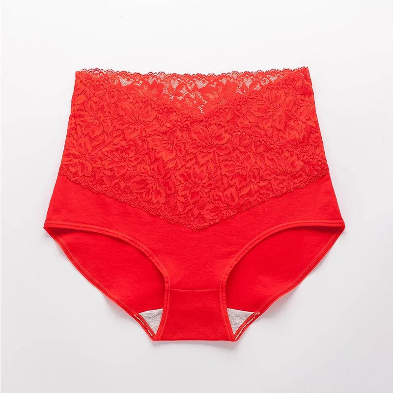 V-neck High Waist Underwear Women Cotton Lace Panties Hot Temptation Girls Belly Briefs