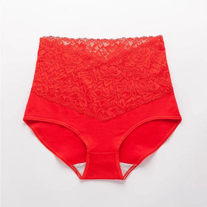 V-neck High Waist Underwear Women Cotton Lace Panties Hot Temptation Girls Belly Briefs