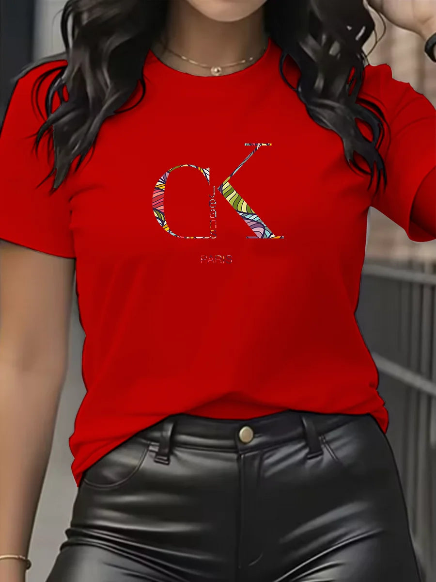 Summer luxury brand fashion cartoon letter print crew collar clothing short sleeve T-shirt trend women's summer Y2K top