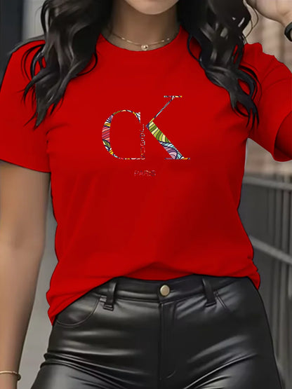 Summer luxury brand fashion cartoon letter print crew collar clothing short sleeve T-shirt trend women's summer Y2K top