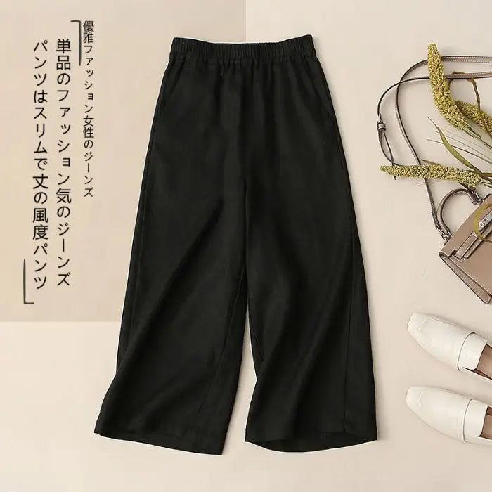 Summer Thin Wide Leg Pants Elastic Waist Loose Fit Mom Jeans  Color Casual High Waist Korean Style Commute Wind