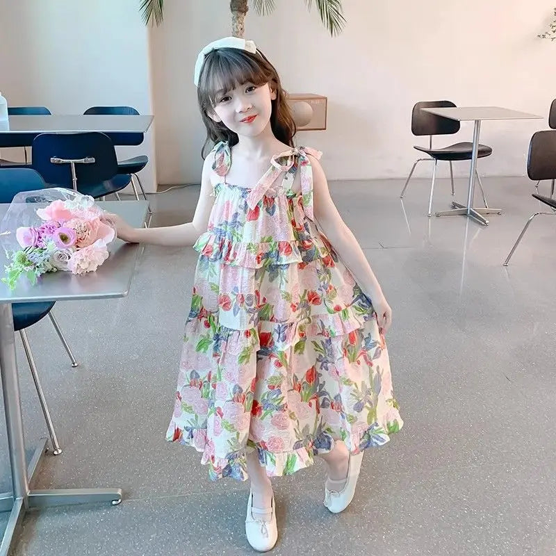 Children's Strappy Cake Dress for Little Girls Summer Dress Luxury Girl Dresses 2025 Clothes Elegant Kids' 4 Years Casual 8 9 6