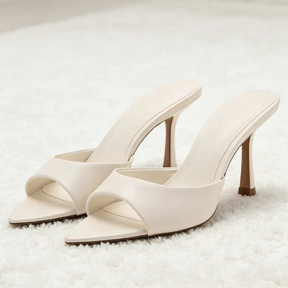 Sexy Pointed Toe Women's Slippers Summer Peep Toe Heeled Sandals for Ladies Elegant Women Shoes Luxury Designer Brown Sandals
