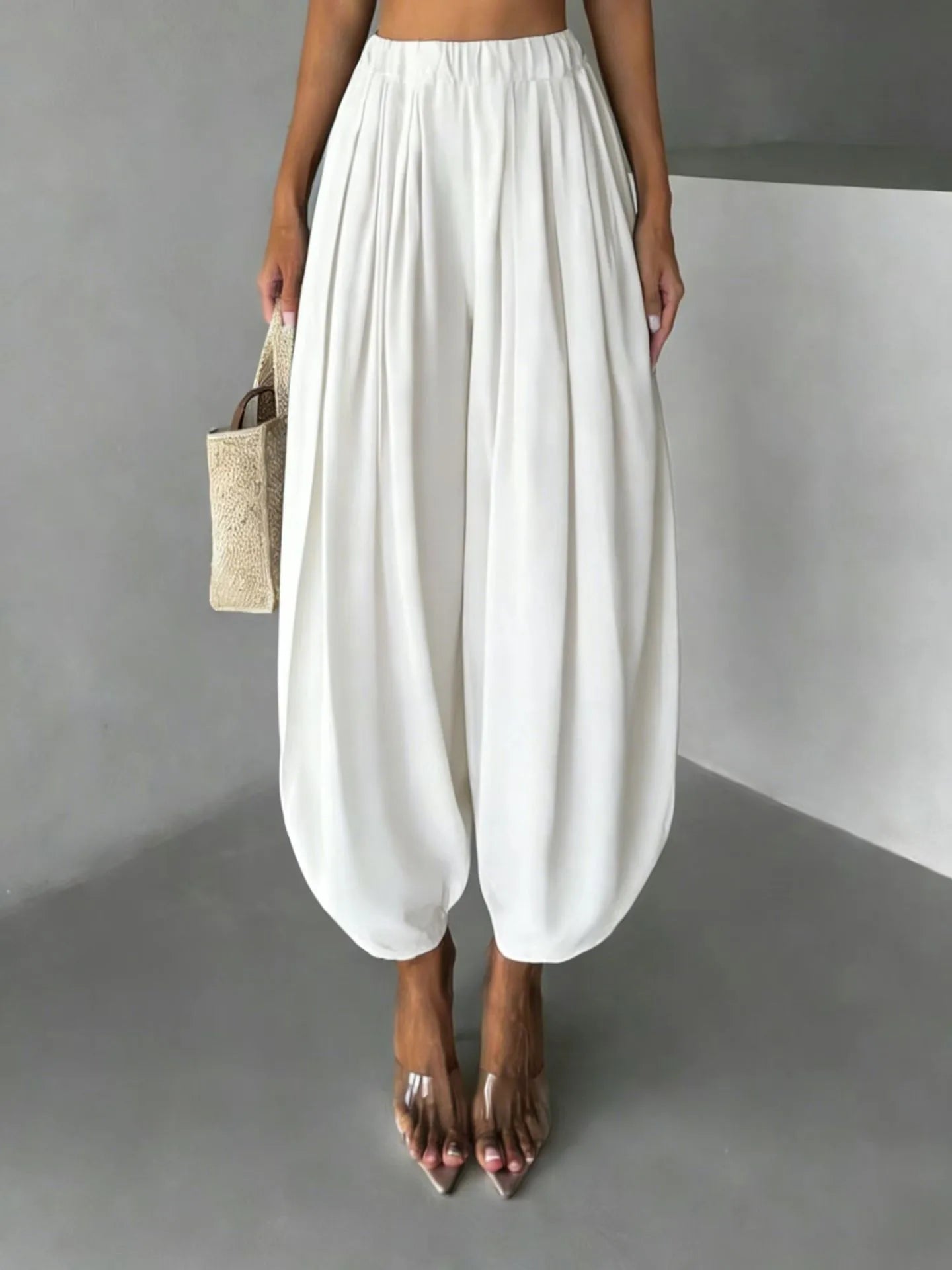 Summer Women's Clothing Loose Fit Harem Pants Retro Wide Leg Trousers With Elastic Waist Vintage Polyester Ice Silk Long Pants