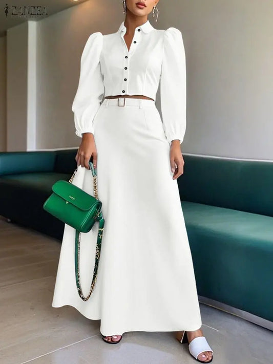 Fashion 2026 Spring Outfits ZANZEA Women 2 Piece Sets Elegant Long Sleeve Blouse Dress Sets Stylish OL Tracksuit Streetwear Suit