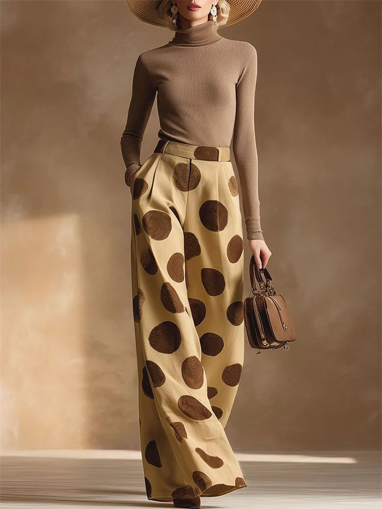 Yeezzi Women's Vintage Polka Dot Wide Leg Pants 2026 New High Waist Pleated Pockets Loose Casual Summer Office Trousers Bottoms