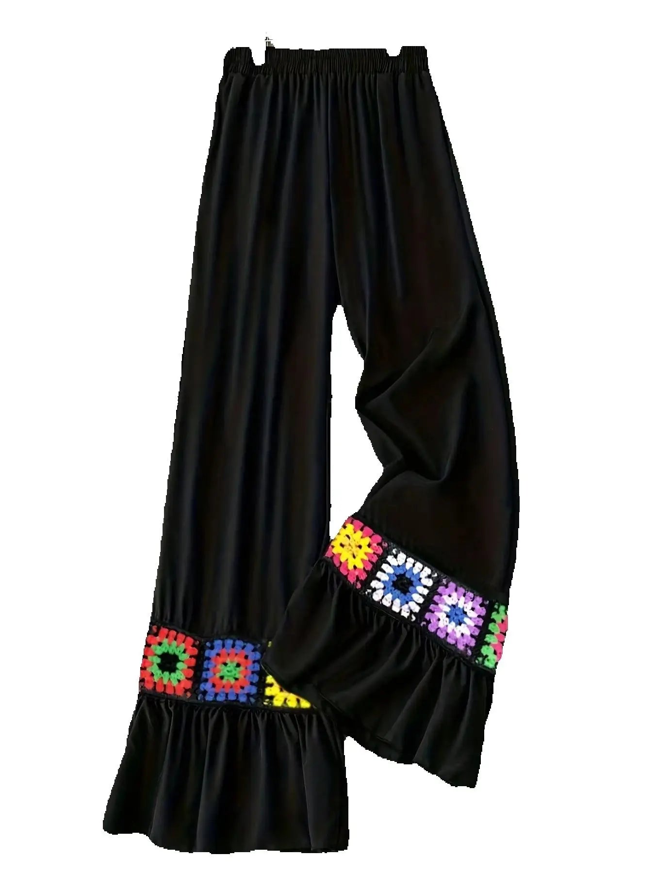 Forest style retro patchwork Bohemian style straight leg pants, summer new loose casual wide leg pants
