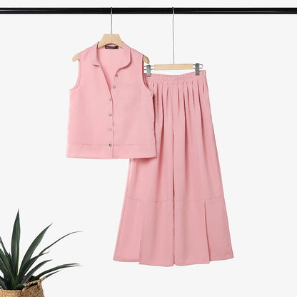 2026 ZANZEA Summer Wide Leg Pant Sets Stylish Lapel Neck Sleeveless Shirt Trousers Suit Women Solid OL Work Outfits 2 Piece Sets