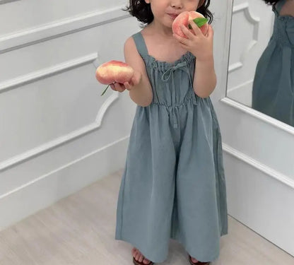 2026 Summer New Girls Jumpsuit Loose Children Wide Leg Pants Cotton Baby Girls Sling Pants Fashion Kids Clothes