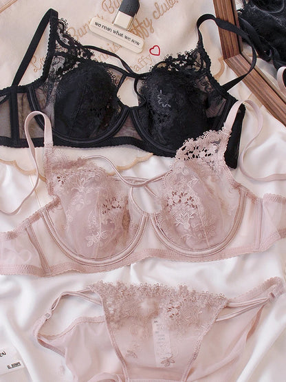 MOYISU Parisian Lace Bust Reducer - French Steel Ring Bra Set Rabbit-Ear Design Slimming Minimizer Lingerie Tushy for Full Chest