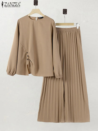 Ramadan Outfits 2026 ZANZEA Women Spring Matching Sets Trousers Suit Muslim Tracksuit Casual Long Sleeve Tops Pants Oversize