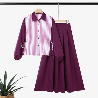 ZANZEA Eid Mubarek Outfits Muslim Sets Hijab Women Long Sleeve Patchwork Shirt Maxi Long Skirt Suit Dubai 2 Pieces Sets Ramadan