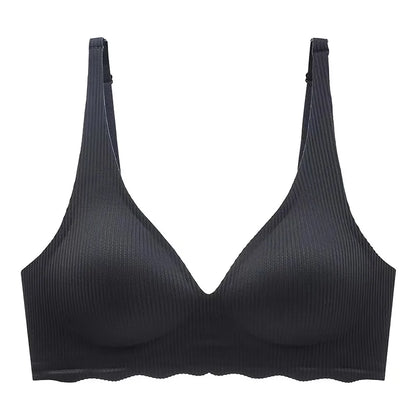 Seamless Women's Bra Small Chest Big Hollow Design Underwear Support Non-removable Semi-fixed Cup One Piece Striped Thin Bra