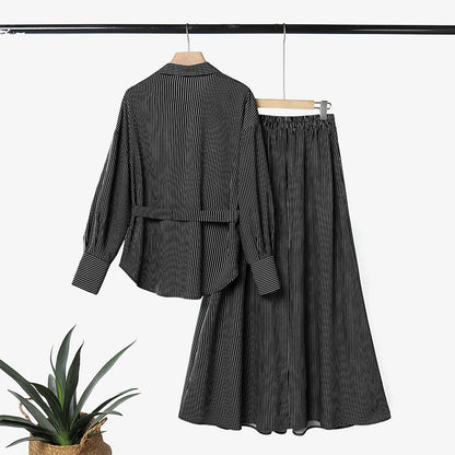 Ramadan Outfits ZANZEA Fashion Muslim 2 Pieces Sets Women Lapel Long Sleeve Shirt Dress Sets Elegant Striped OL Work Skirt Suit