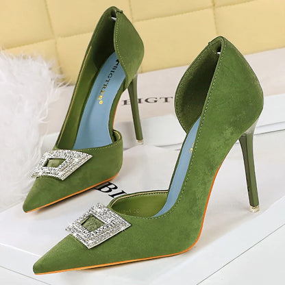 BIGTREE Shoes Luxury Women Pumps Rhinestone High Heels 10.5 CM Stiletto Silks Satins Female Heels Sexy Party Shoes Women Pumps