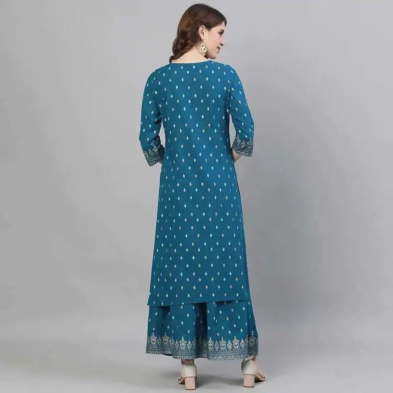 Indian Apparel Women's Ethnic Set 2-Piece Cotton Printed Navy Blue Indian Traditional Dress Cotton Printed 3-piece Suit