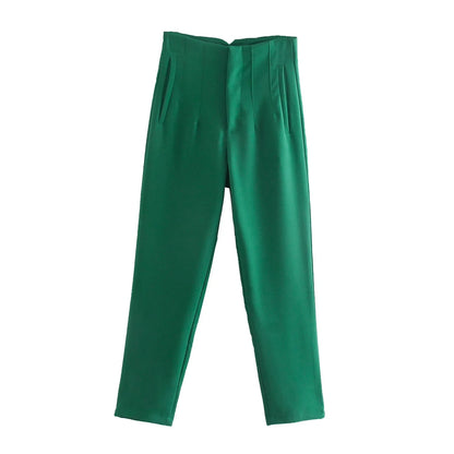 Hot Sale Women Summer Thin Casual Cropped Pants Stretchy Temperament Pleated Slimming Capris Ankle Length High Waisted Trousers