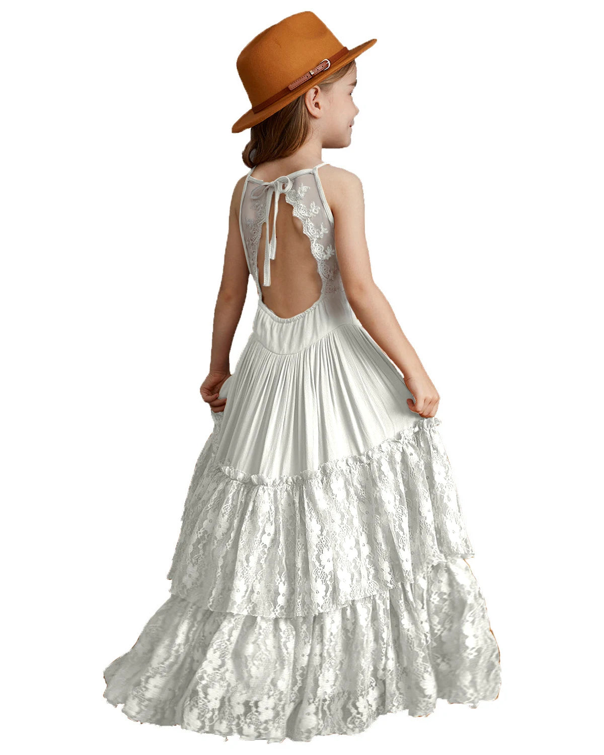 Big Girls Flower Wedding Party Backless Chiffon Dress Princess Kids Bohemia Lace Long Dresses Vestidos Clothing For 3-15 Years