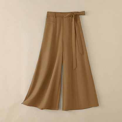 Women Plus Size 5XL Wide Leg Pants High Waist Belted Loose Flowy Trousers ZANZEA Autumn Office Work Solid Casual Palazzo Pants
