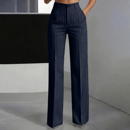 Women Striped Vintage Elastic Back Waist Suit Pants Draped Wide Leg Slacks Business Commute Casual Work Office Ladies Trousers