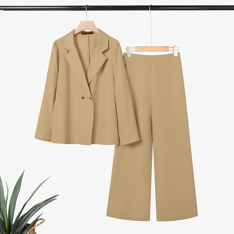 ZANZEA Women's Elegant Pant Suits Office Wear Long Sleeve Blazer and Wide Leg Pants 2 Piece Sets Woman Casual Lightweight Outfit