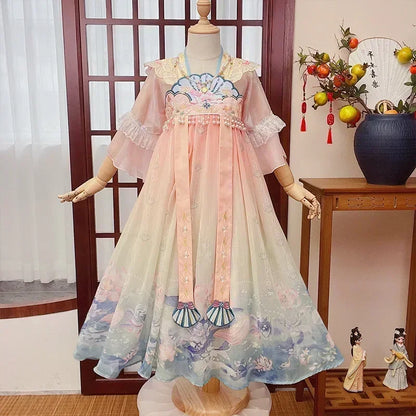 Summer Party Costume Girl Dresses Vintage Kids Clothes Vestido Casual Baby Chinese Hanfu Cosplay Children Princess Girls Dress