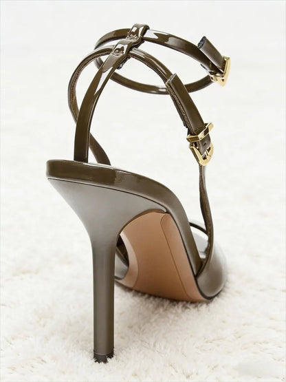 Sexy Peep Toe Ankle Strap Heeled Sandals Women Patent Leather Luxury Designer Heels for Ladies Elegant High Heels Dress Shoes