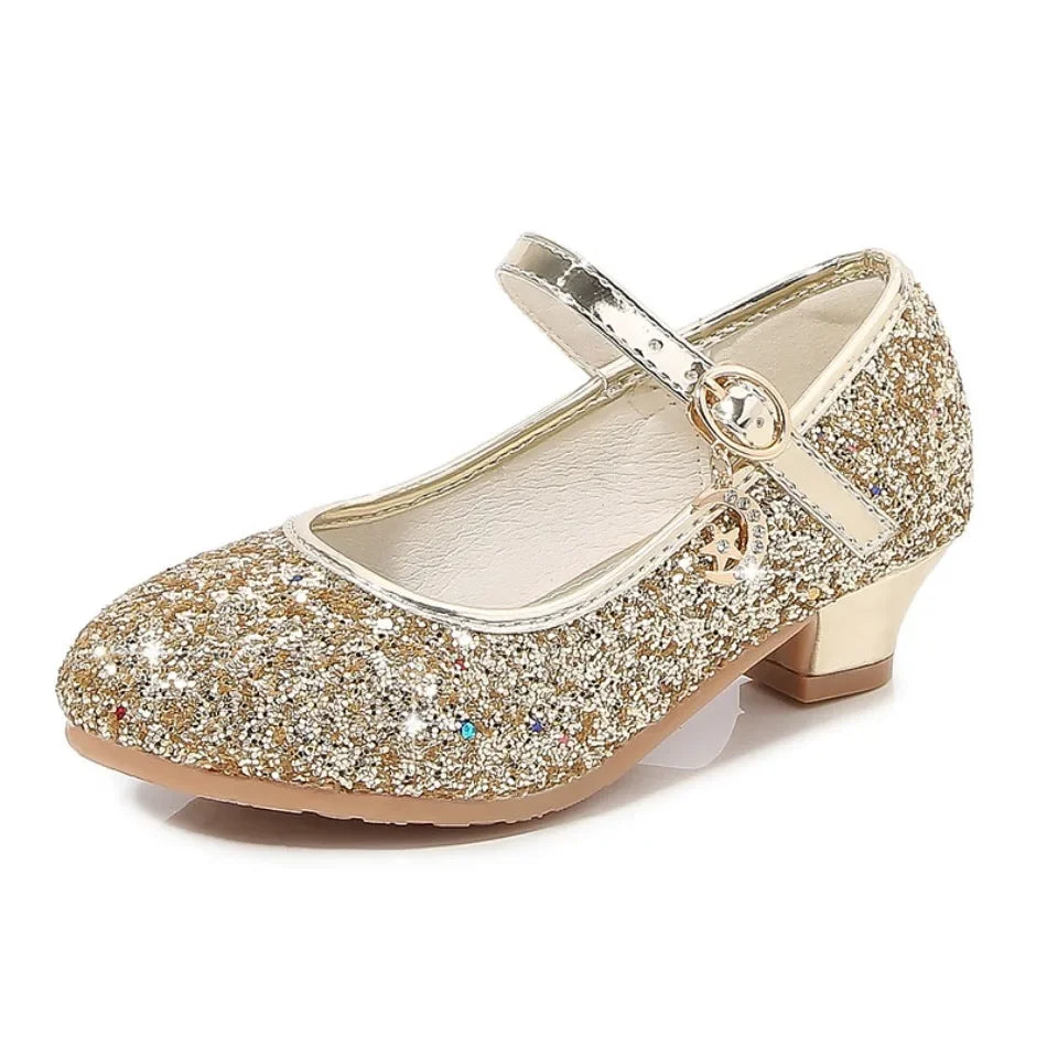 Girls Shoes Children High Heel Glitter Crystal Sandals Fashion Buckle Kids Princess Dance Shoe Student Performance Leather Shoes