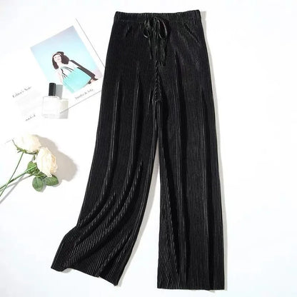 2026 Spring and Summer Loose Chiffon Ice Silk Women's Pants, Pleated Slim Wide-Leg Trousers